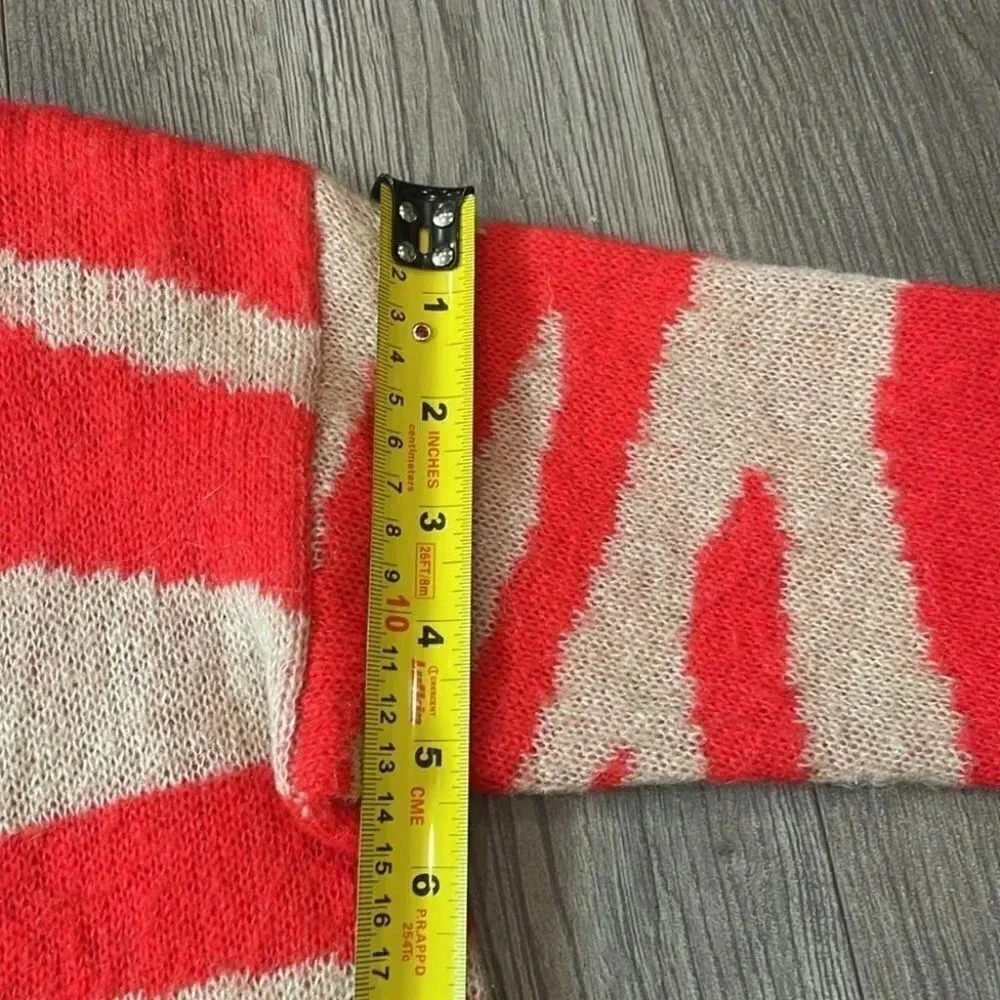 Club Monaco Women Mohair Zebra Stripe  Tan Red Pullover Crew Neck Sweater Sz:XS - Picture 11 of 12